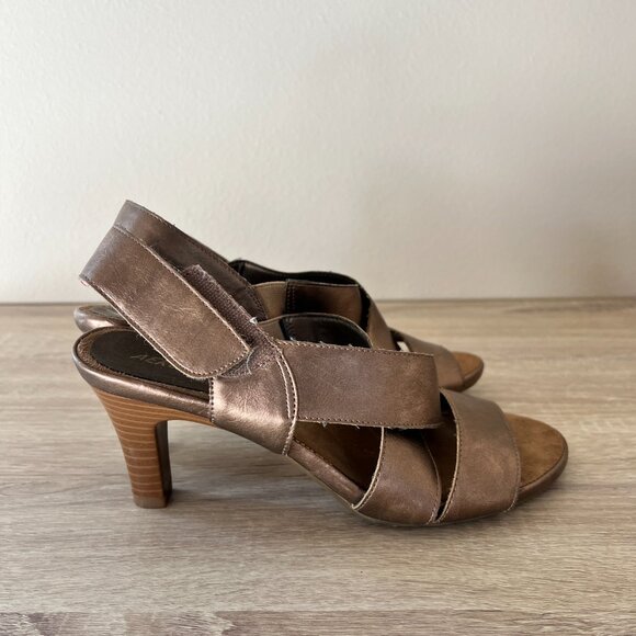 Aerosoles Strappy Sandals Heeled Shoes - Size 8 - Bronze Gold - Picture 2 of 8